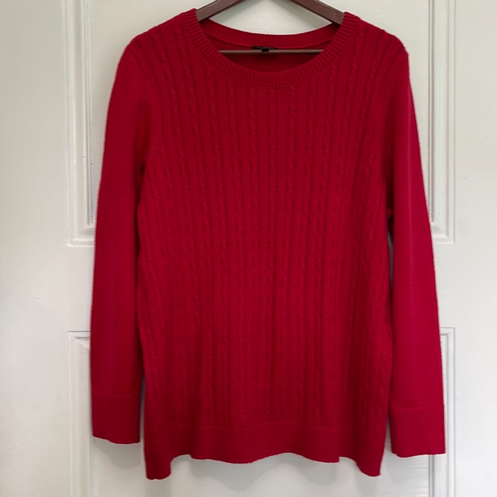 Talbots Cable Knit Long Sleeve Sweater with Button Detailed Sleeves Red 2X